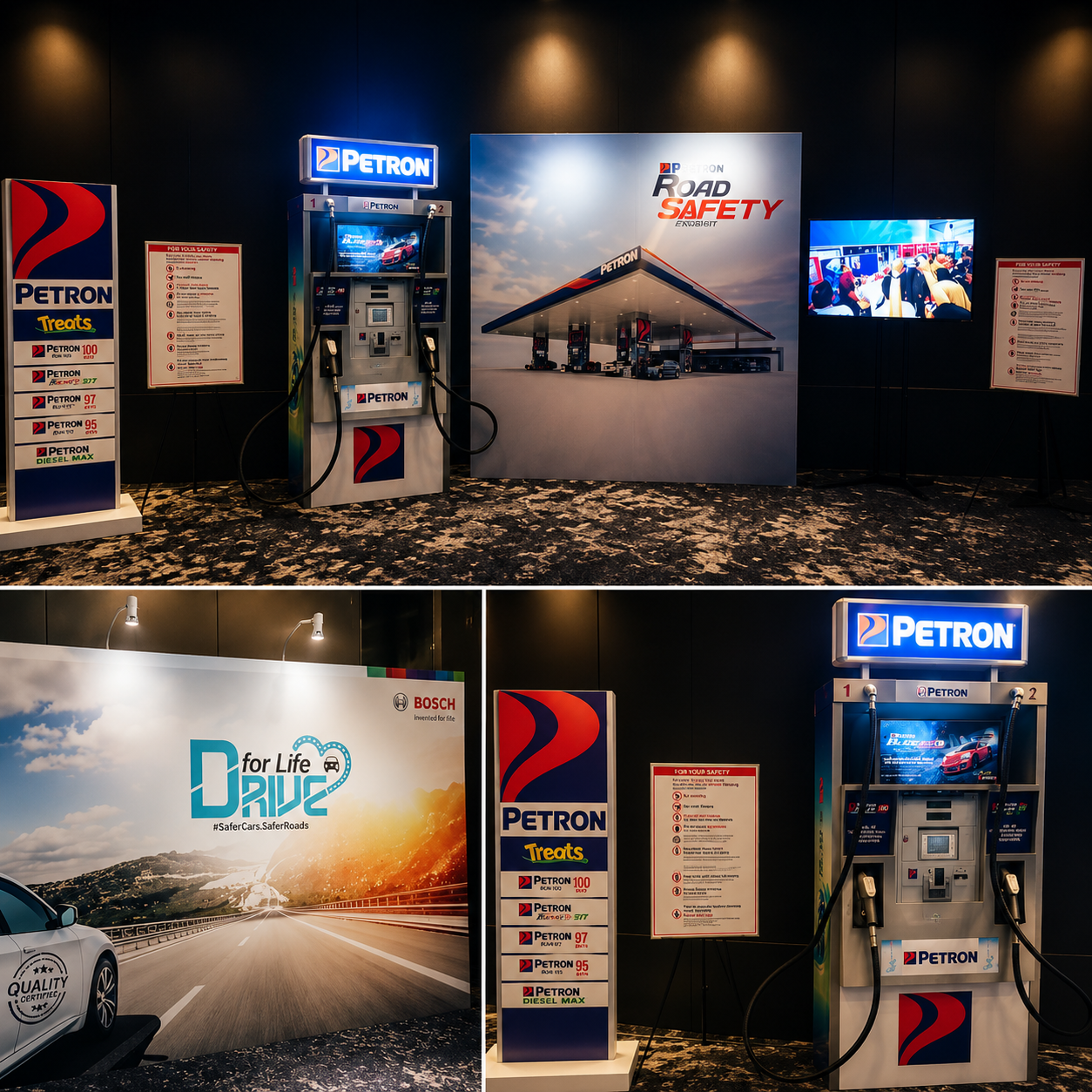 Petron road safety exhibition booth with branded fuel pump display